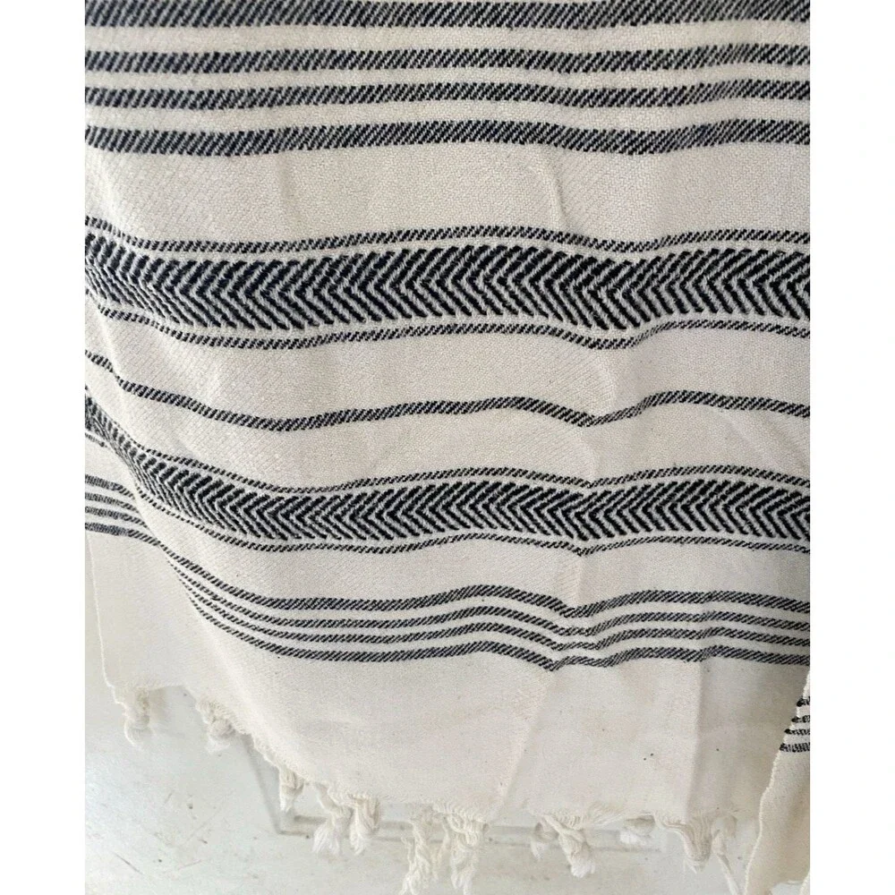 Egyptian Cotton Towel/Throw Lot of 2 Handwoven Off White Black Stripes 62
